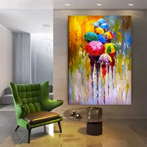Şemsiyeler Altında Yürüyen İnsanlar Kanvas; Renkli Şemsiye Asmaları