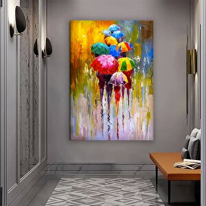 Şemsiyeler Altında Yürüyen İnsanlar Kanvas; Renkli Şemsiye Asmaları