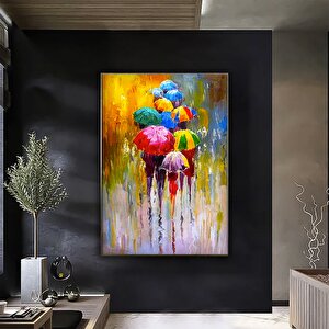 Şemsiyeler Altında Yürüyen İnsanlar Kanvas; Renkli Şemsiye Asmaları