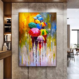 Şemsiyeler Altında Yürüyen İnsanlar Kanvas; Renkli Şemsiye Asmaları 50x70 cm