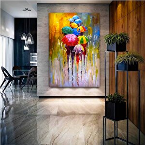 Şemsiyeler Altında Yürüyen İnsanlar Kanvas; Renkli Şemsiye Asmaları 50x70 cm