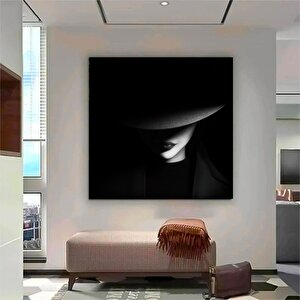 Kadın Silueti Tuval Resmi, Kadın Ile Sıcak Soyut Tuval Resmi, Modern Kadın Resmi, Siyah Beyaz Kadın 60x60 cm