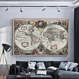1630 Dünya Haritası Kanvas Tablosu; 17. Yüzyıl Detaylı Dünya Haritası