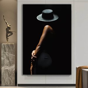 Kadın Silueti Kanvas Tablosu; Sıcak Soyut Kadın Resmi; Modern Siyah Beyaz Kadın Tablosu 50x70 cm