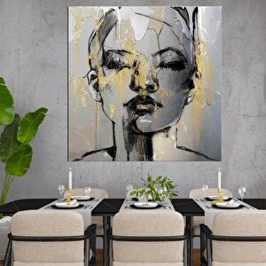 Soyut Kadın Portresi – Altın Makyajlı Kadın; Kadın Duvar Sanatı; Kadın Kanvas; Kadın Portresi; Kadın