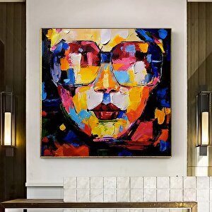 Grafiti Kanvas Sanatı, Kadın Kanvas Sanatı, Kadın Duvar Sanatı, Renkli Duvar Dekoru 80x80 cm