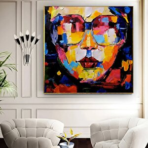 Grafiti Kanvas Sanatı, Kadın Kanvas Sanatı, Kadın Duvar Sanatı, Renkli Duvar Dekoru 80x80 cm