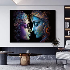 Radha Krishna Tablosu – Geleneksel Hint Reprodüksiyonu, Duvar Dekoru 40x60 cm