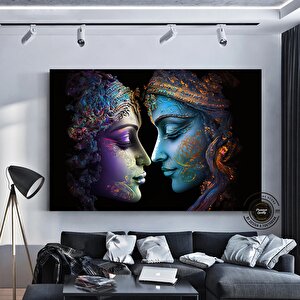 Radha Krishna Tablosu – Geleneksel Hint Reprodüksiyonu, Duvar Dekoru