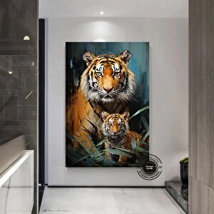 Kaplan Ve Yavrusu Kanvas Tablo | Vahşi Yaşam Portresi