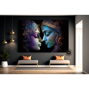 Radha Krishna Tablosu – Geleneksel Hint Reprodüksiyonu, Duvar Dekoru 50x70 cm