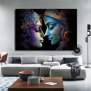 Radha Krishna Tablosu – Geleneksel Hint Reprodüksiyonu, Duvar Dekoru 50x70 cm