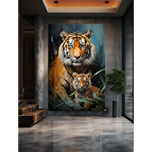 Kaplan Ve Yavrusu Kanvas Tablo | Vahşi Yaşam Portresi