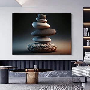 Taş Denge Kanvas Tablosu; Zen Esintili Duvar Sanatı; Meditasyon Kanvas 70x150 cm