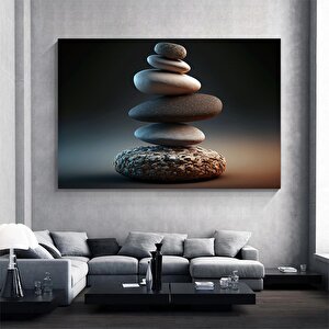 Taş Denge Kanvas Tablosu; Zen Esintili Duvar Sanatı; Meditasyon Kanvas