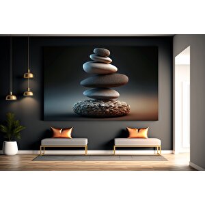 Taş Denge Kanvas Tablosu; Zen Esintili Duvar Sanatı; Meditasyon Kanvas 90x150 cm