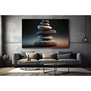 Taş Denge Kanvas Tablosu; Zen Esintili Duvar Sanatı; Meditasyon Kanvas 90x150 cm