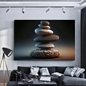 Taş Denge Kanvas Tablosu; Zen Esintili Duvar Sanatı; Meditasyon Kanvas