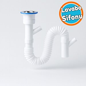 Çift Çıkışlı Lavabo Sifonu Körüklü Hortum Çamaşır Ve Bulaşık Makinesi Uyumlu Süzgeç Koku Yapmaz