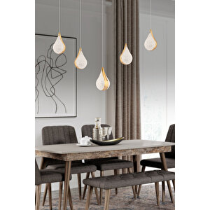 Biana 5'li Sıralı Gold Damla Başlıklı Modern Salon Led Avize