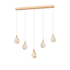 Biana 5'li Sıralı Gold Damla Başlıklı Modern Salon Led Avize