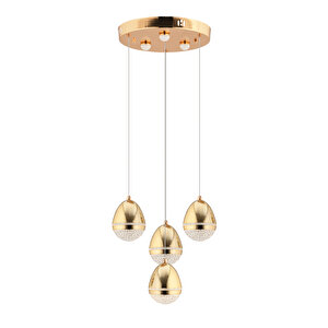 Amaya 4'lü Yuvarlak Gold Damla Başlıklı Modern Salon Led Avize