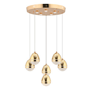 Amaya 6'lı Yuvarlak Gold Damla Başlıklı Modern Salon Led Avize