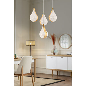 Biana 4'lü Yuvarlak Gold Damla Başlıklı Modern Salon Led Avize