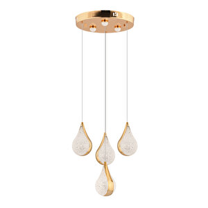 Biana 4'lü Yuvarlak Gold Damla Başlıklı Modern Salon Led Avize