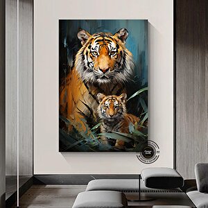 Kaplan Ve Yavrusu Kanvas Tablo | Vahşi Yaşam Portresi 120x180 cm