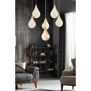 Biana 6'lı Yuvarlak Gold Damla Başlıklı Modern Salon Led Avize