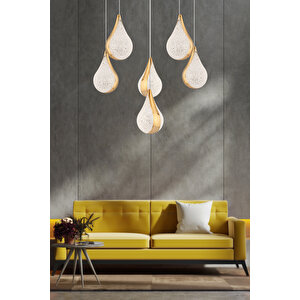 Biana 6'lı Yuvarlak Gold Damla Başlıklı Modern Salon Led Avize