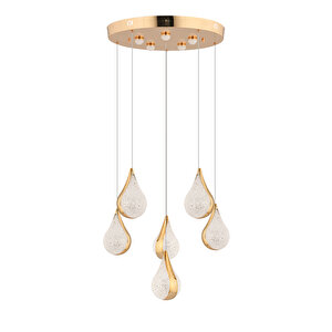 Biana 6'lı Yuvarlak Gold Damla Başlıklı Modern Salon Led Avize