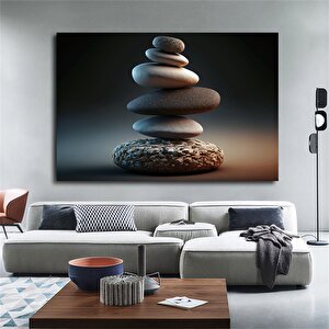 Taş Denge Kanvas Tablosu; Zen Esintili Duvar Sanatı; Meditasyon Kanvas