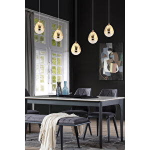 Amaya 5'li Sıralı Gold Damla Başlıklı Modern Salon Led Avize
