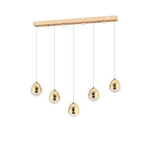 Amaya 5'li Sıralı Gold Damla Başlıklı Modern Salon Led Avize