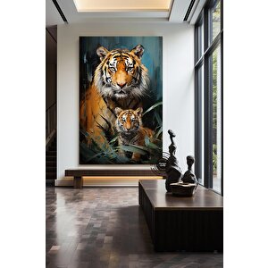 Kaplan Ve Yavrusu Kanvas Tablo | Vahşi Yaşam Portresi