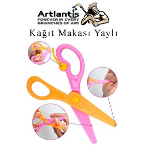 Renkli Kağıt Makası 1 Adet Plastik Yaylı Küt Uç Korumalı Okul Makası Çocuk Makası Okul Öncesi Kreş Ana Sınıfı