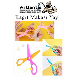 Renkli Kağıt Makası 1 Adet Plastik Yaylı Küt Uç Korumalı Okul Makası Çocuk Makası Okul Öncesi Kreş Ana Sınıfı