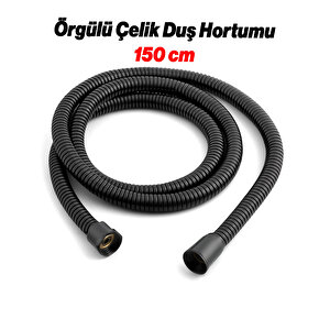 Spiral Paslanmaz Örgülü Duş Bağlantı Hortumu 150 Cm Dayanıklı Esnek Banyo Aksesuarı Fıskiye Siyah