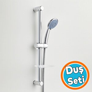 Sürgülü Duş Seti Krom Kaplama Şeffaf Sabunluklu Ayarlanabilir Yükseklik Lüks Banyo Duş Takımı