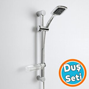 Sürgülü Duş Seti Krom Kaplama Şeffaf Sabunluklu Ayarlanabilir Yükseklikli Lüks Banyo Duş Takım