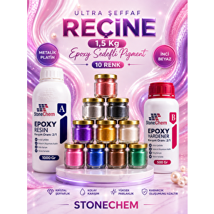 Ultra Şeffaf Reçine 1,5 Kg Epoxy Sedefli Pigment 10 Renk 20 Ml Hobi Sanat Tepsi Magnet Ahşap Için