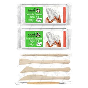 Beyaz Seramik Hamuru 5 Li Ahşap Ebeşuar Seti 1 Paket 2 Adet 500gr Beyaz Seramik Hamuru Beyaz Kil Çamuru Modelleme Çamuru