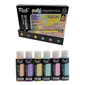 Rich Mastermix Akrilik Boya 6 Renk 60 Ml 1 Paket Pastel Renkler Akrilik Boya 6 Lı Profesyonel Tuval Canvas
