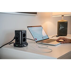 Brennnestuhl Premium Serisi Masa Üstü 8 Soketli 1type-c + 2 Usb Li Kule Tipi 2 Metre Kablolu Priz