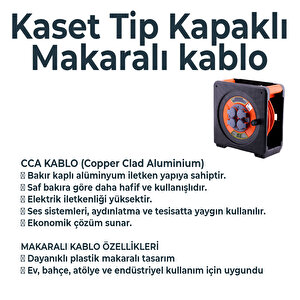 Makaralı Uzatma Kablosu Cca 3x2.5 Mm 30 Mt Plastik Gövde 4 Prizli Monofaze Termal Sigortalı Seyyar