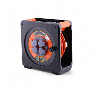 Makaralı Uzatma Kablosu Cca 3x2.5 Mm 30 Mt Plastik Gövde 4 Prizli Monofaze Termal Sigortalı Seyyar