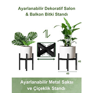 Ayarlanabilir Metal Saksı Ve Çiçeklik Standı | Siyah Mat | Dekoratif Salon & Balkon Bitki Standı Mat Siyah