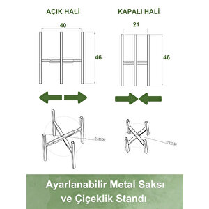 Ayarlanabilir Metal Saksı Ve Çiçeklik Standı | Siyah Mat | Dekoratif Salon & Balkon Bitki Standı Mat Siyah